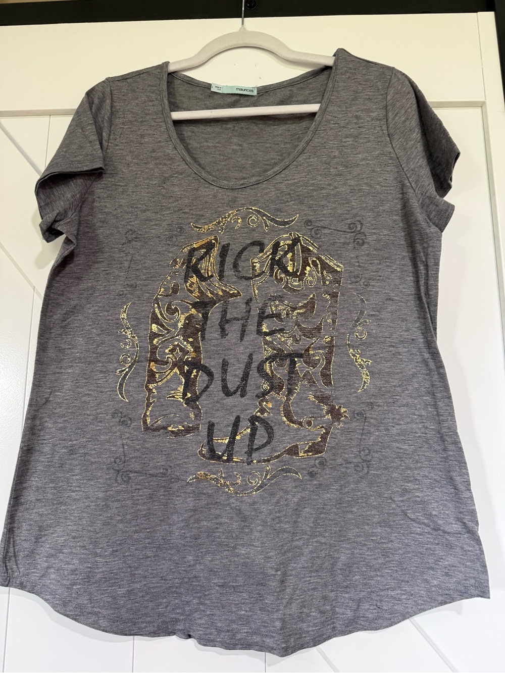 Maurices Gray Scoop Neck Tee with Gold Graphic